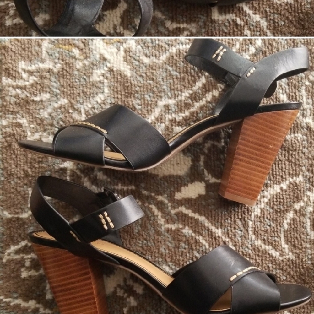 Crown Vintage Black Heels with Brown Block